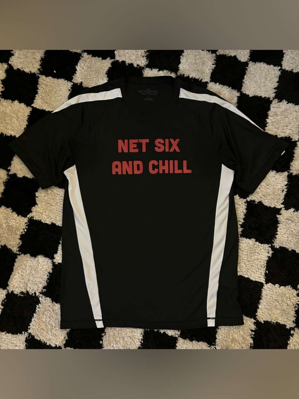 Net Six and Chill - Soccer Jersey Funny Team T-Shirt Black Joke Tee Men’s Large